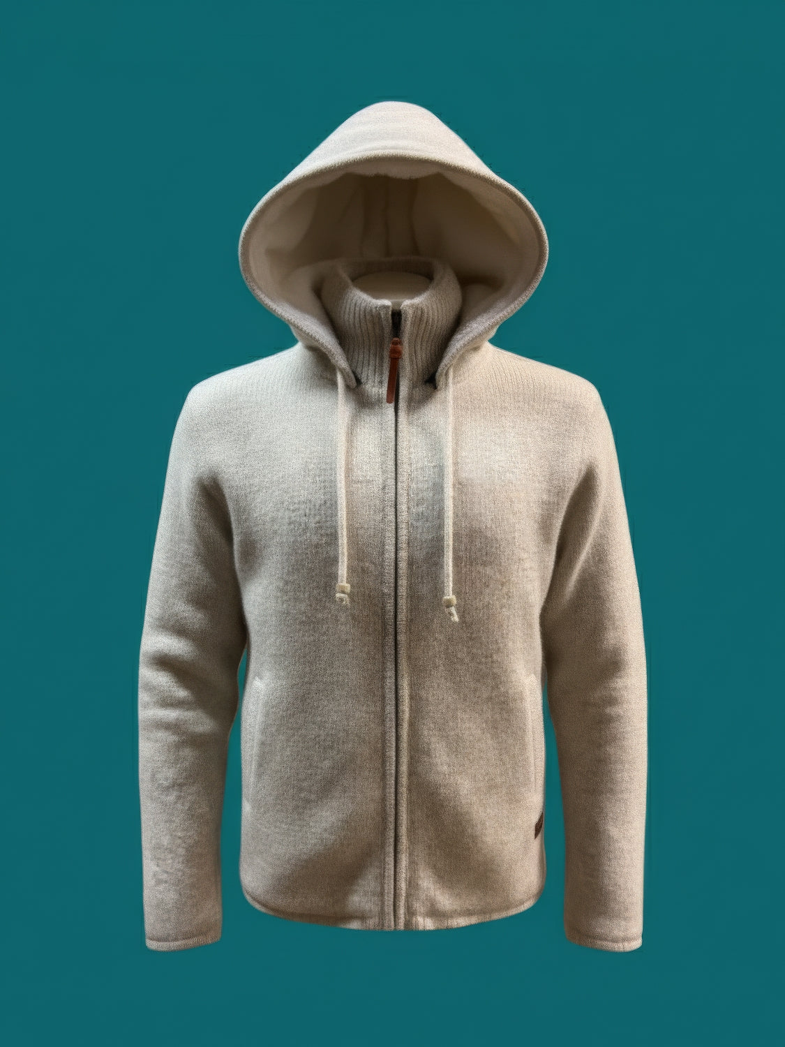 Himalayan Wool teddy hoodie white – handgjord vit ulltröja med huva och dragkedja, unisexmodell tillverkad i Nepal av mjuk naturull.